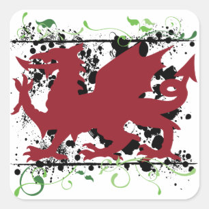 Welsh Dragon Stickers Fyrkantigt Klistermärke
