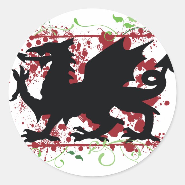 Welsh Dragon Stickers Runt Klistermärke (Framsida)