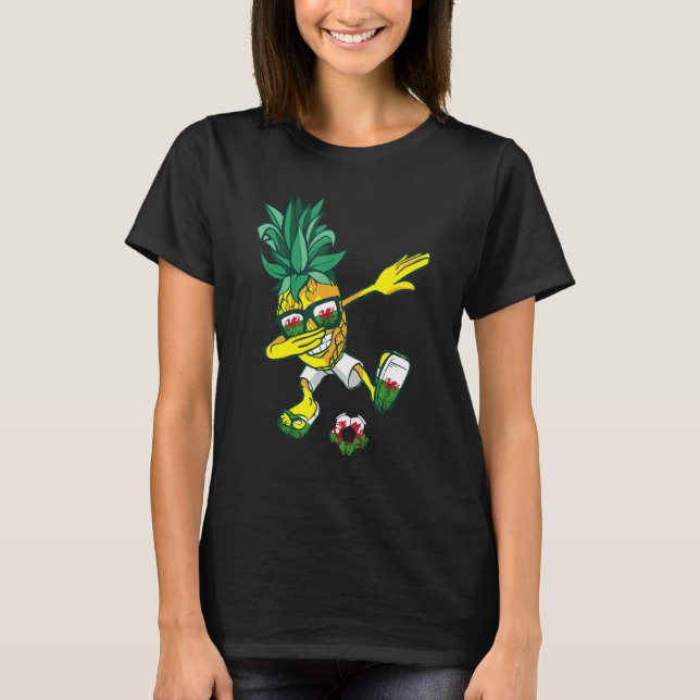 Welsh Dragon Wales Dabbing Pineapple Wales Flagga  T Shirt (Framsida)