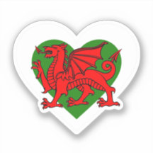 Welsh Dragon/Wales Flagga Heart Sticker