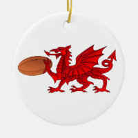 Welsh Dragon with a Rugby Boll Ceramic Ornamic