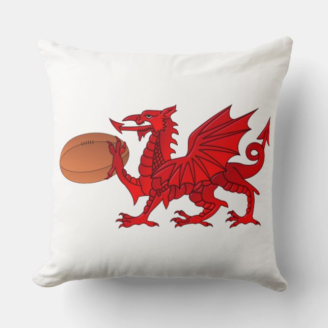 Welsh Dragon With a Rugby Boll Dekorativ kudde (Framsida)