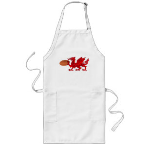 Welsh Dragon with a Rugby Boll Kökspron Långt Förkläde