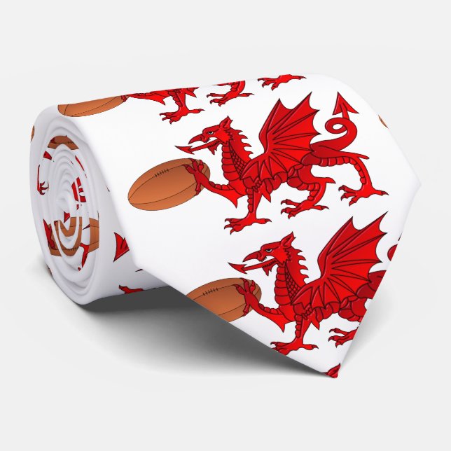 Welsh Dragon with a Rugby Boll Neck Tie Slips (Rullad)