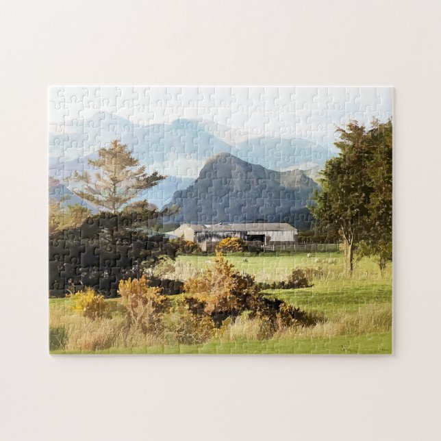 WELSH FARM OCH MOUNTAIN LANDSCAPE PUSSEL (Horisontell)