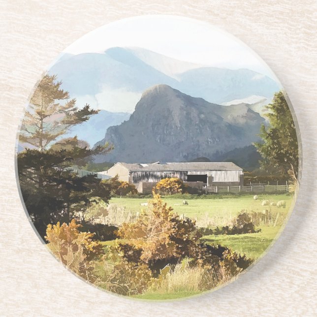 WELSH FARM OCH MOUNTAIN LANDSCAPE UNDERLÄGG SANDSTEN (Framsidan)