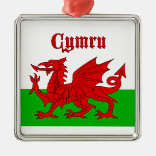 Welsh Flagga Cymru Julgransprydnad Metall