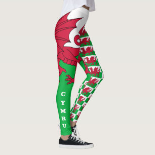 Welsh Flagga, Dragon & Wales mode patriots/sport Leggings