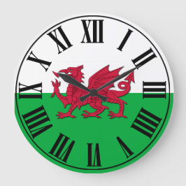 Welsh Flagga - Grönt och vit baksida, röd drake Stor Klocka