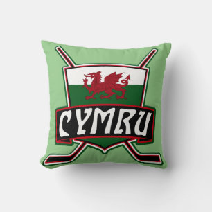 Welsh Flagga Ice Hockey Logotyp Namn och nummer Kudde