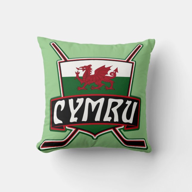Welsh Flagga Ice Hockey Logotyp Namn och nummer Kudde (Framsida)