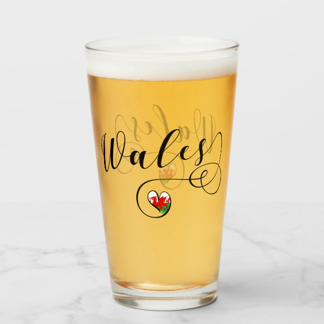 Welsh Flagga in Heart, Wales Glaskopp (Framsida fylld)