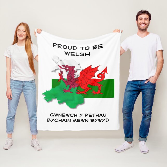 Welsh FLAGGA of WALES Red Dragon St David Quote Fleecefilt (På plats)