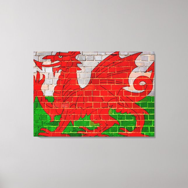 Welsh flagga på en tegelvägg canvastryck (Framsida)