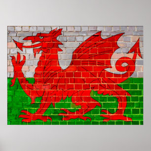 Welsh flagga på en tegelvägg poster