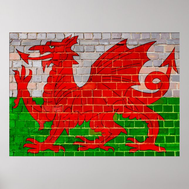 Welsh flagga på en tegelvägg poster (Framsidan)