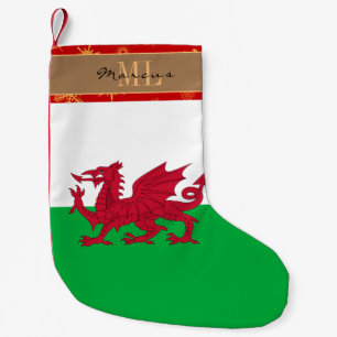 Welsh Flagga stockning, Wales, monogram, snöflake Liten Julstrumpa