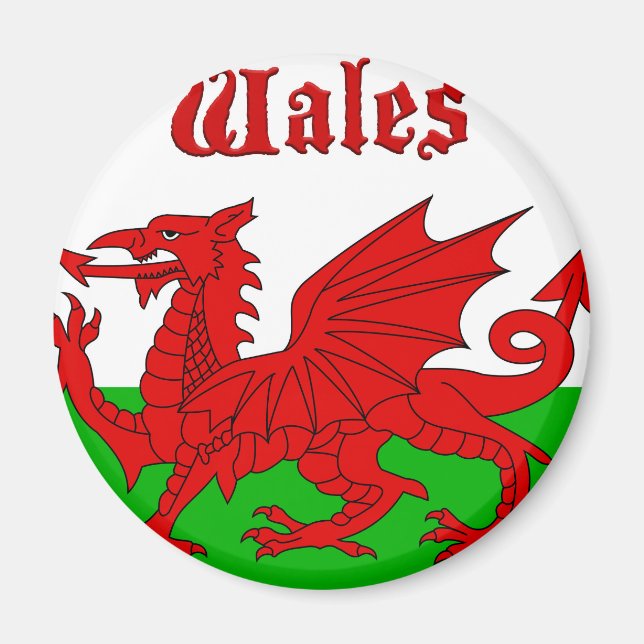 Welsh Flagga Wales Magnet (Framsidan)