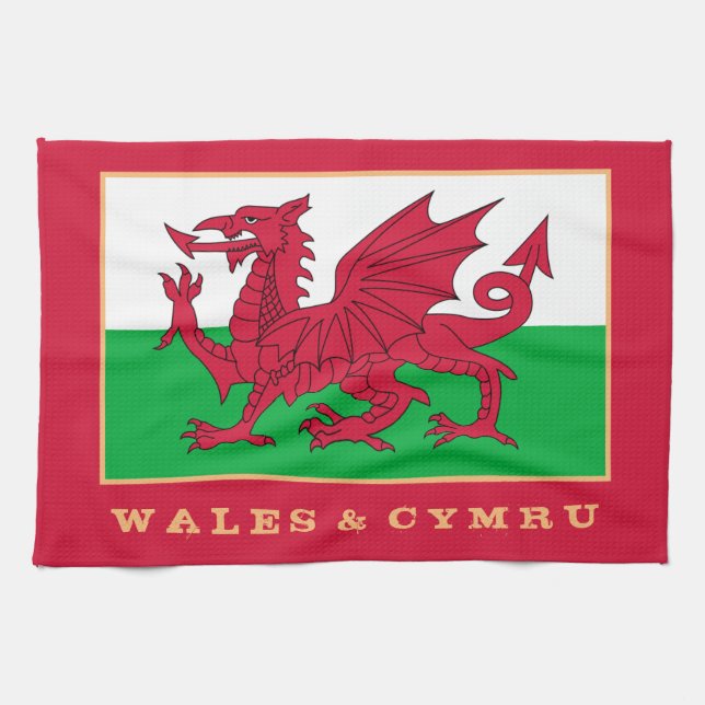 Welsh flagga & Wales-matning, mode/sport Cymru Kökshandduk (Horisontell)