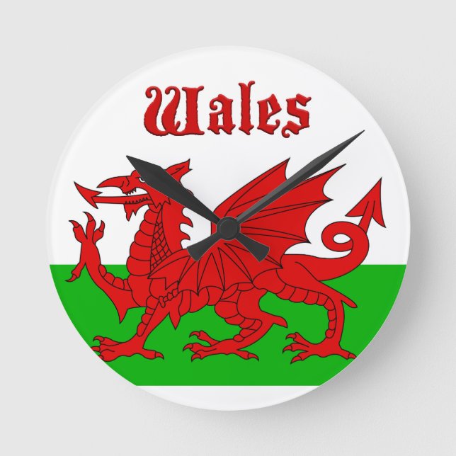 Welsh Flagga Wales Rund Klocka (Framsida)