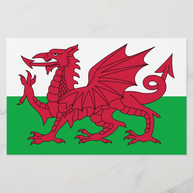 Welsh Flagga (Wales) (Welsh Dragon) Brevpapper (Framsida)