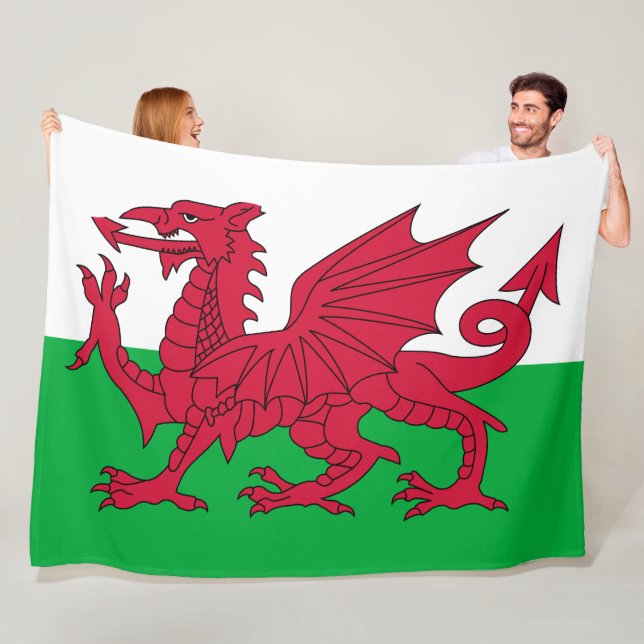 Welsh Flagga (Wales) (Welsh Dragon) Fleecefilt (På plats)