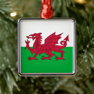 Welsh Flagga (Wales) (Welsh Dragon) Julgransprydnad Metall