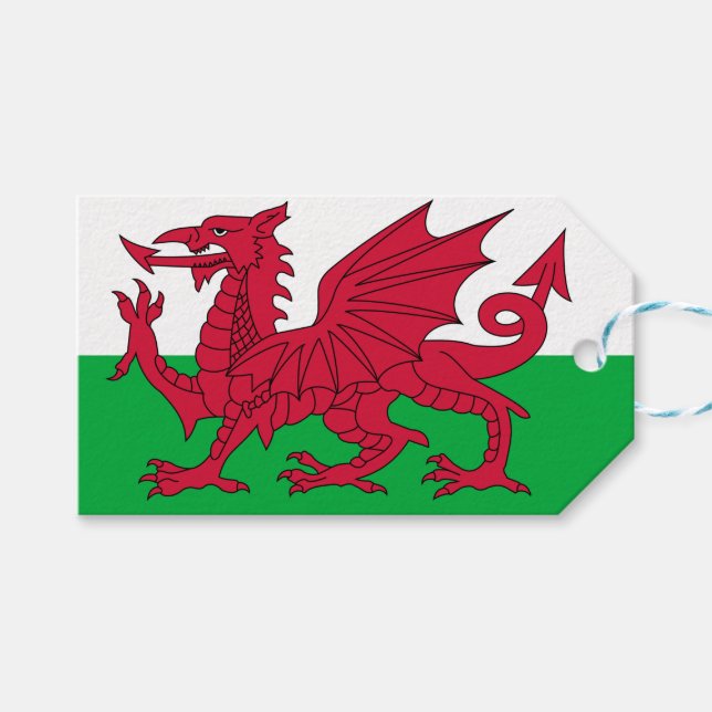 Welsh Flagga (Wales) (Welsh Dragon) Presentetikett (Framsidan (Horisontell))
