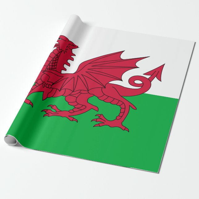 Welsh Flagga (Wales) (Welsh Dragon) Presentpapper (Utrullad)