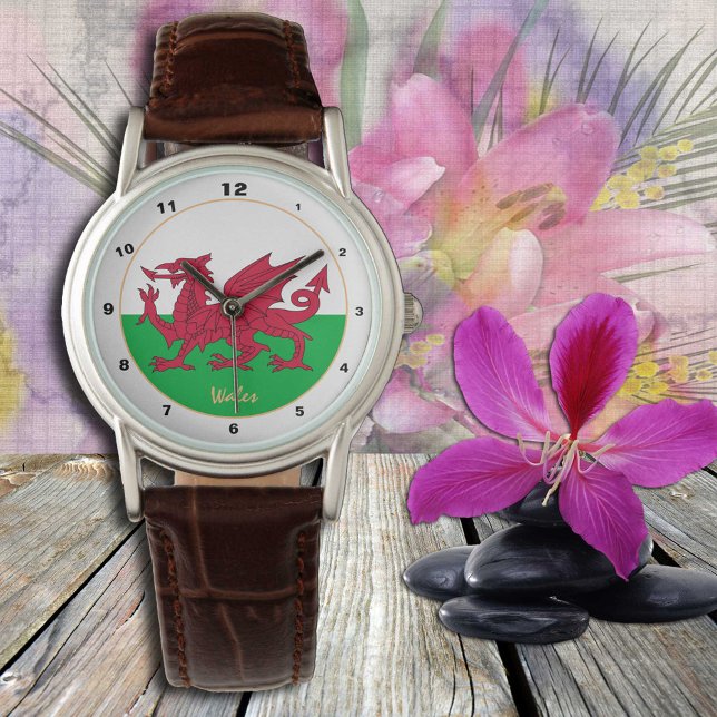 Welsh Flagga watch, Women draon mode, Wales Armbandsur (Skapare uppladdad)