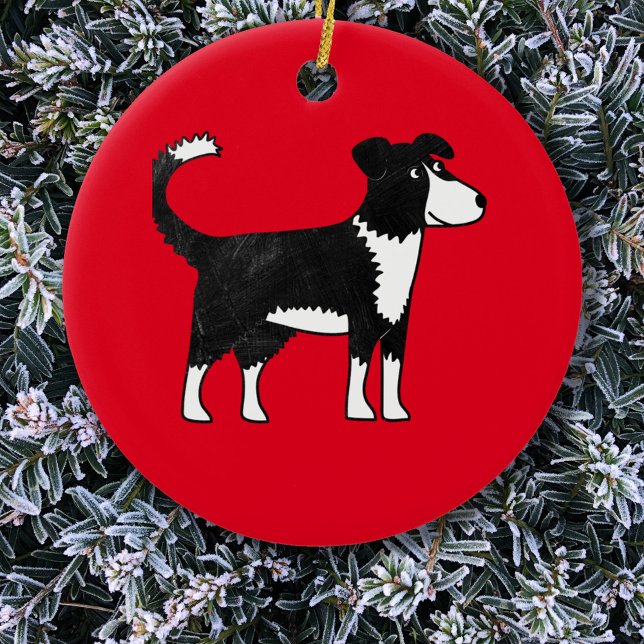Welsh Gräns Collie Sheep Hund Julgransprydnad Keramik (Welsh Border Collie sheepdog dog Christmas ornament)