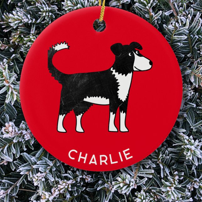 Welsh Gräns Collie Sheep Hund Personlig Julgransprydnad Keramik (Personalized custom name Welsh Border Collie sheepdog red dog Christmas ornament)