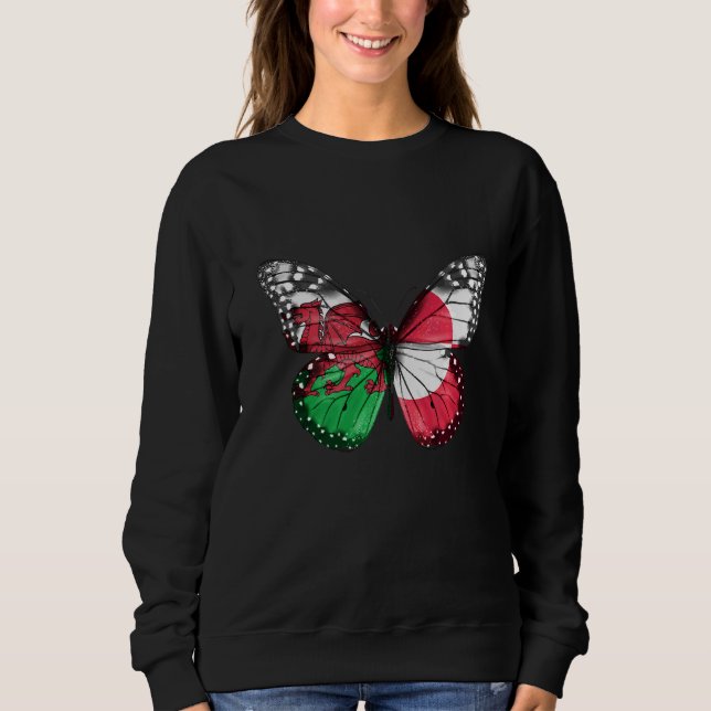 Welsh Greenlandic Flagga Butterfly T Shirt (Framsida)