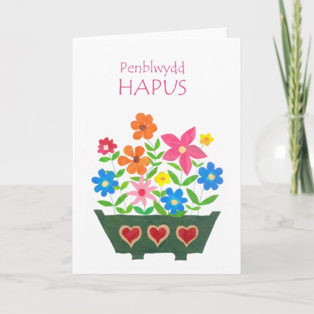 Welsh Hälsning: Blommigt Birthday Card Kort (Framsida)