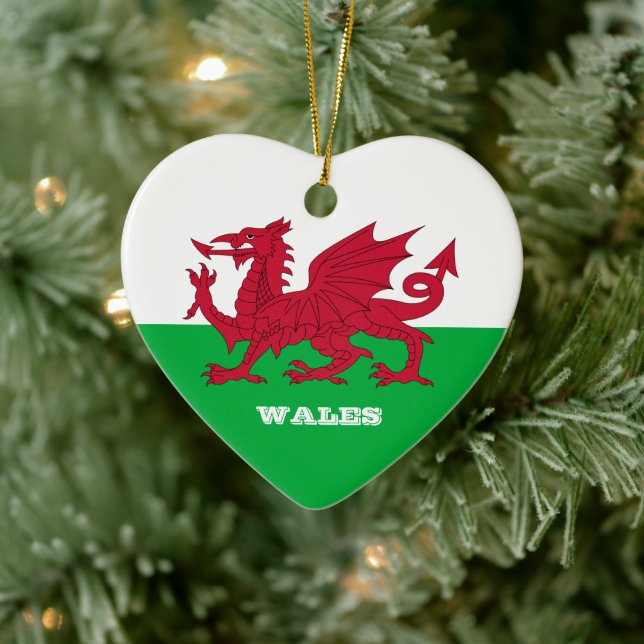 Welsh Heart, Welsh Flagga Jul, Wales Julgransprydnad Keramik (Träd)