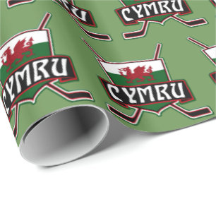 Welsh Ice Hockey Gift Wrap, Wales Flagga Presentpapper
