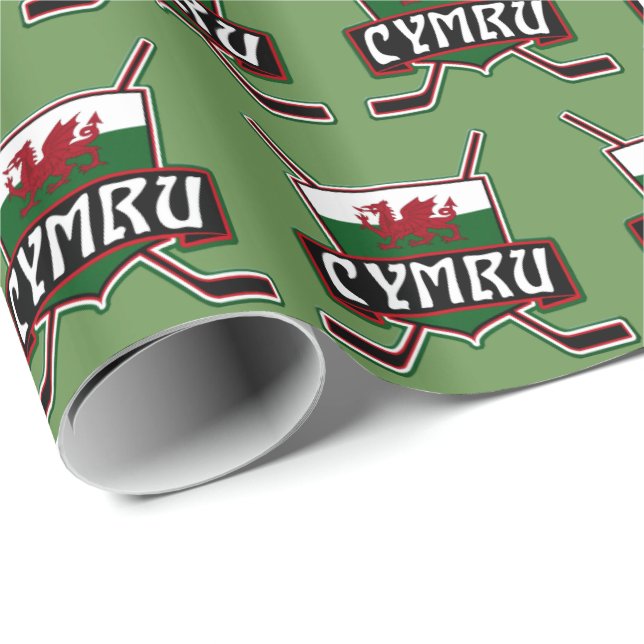 Welsh Ice Hockey Gift Wrap, Wales Flagga Presentpapper (Rullad Hörn)