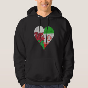 Welsh Iranian Flagga Heart Hoodie