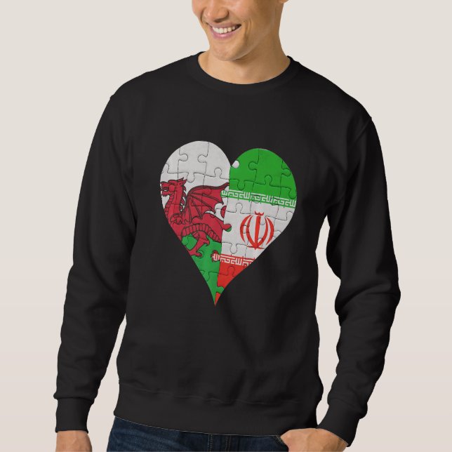 Welsh Iranian Flagga Heart Lång Ärmad Tröja (Framsida)