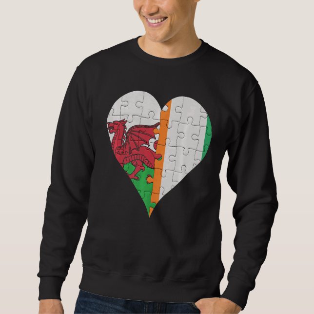 Welsh Ivorian Flagga Heart Lång Ärmad Tröja (Framsida)