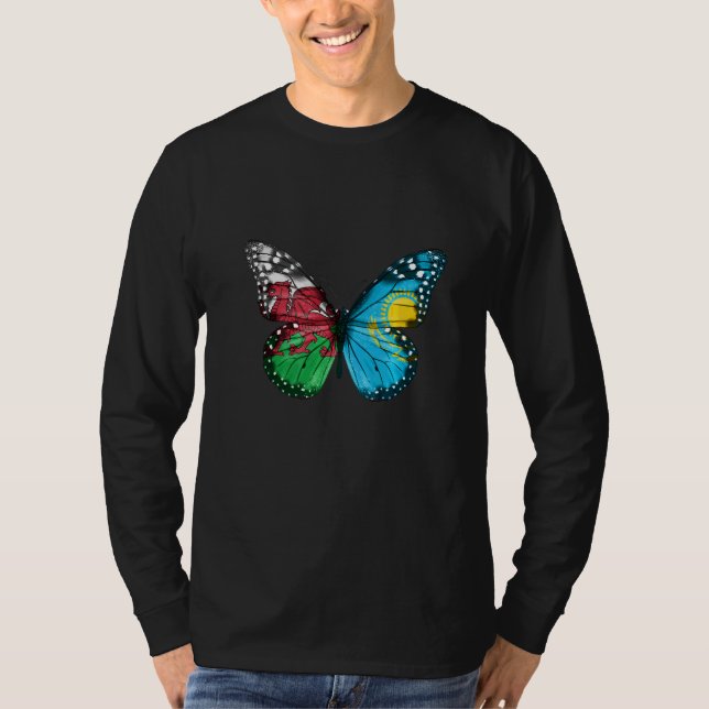 Welsh Kazakstan Flagga Butterfly T Shirt (Framsida)