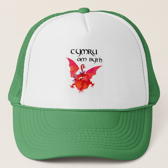Welsh Language Dragon "Wales Forever"! Truckerkeps (Framsida)