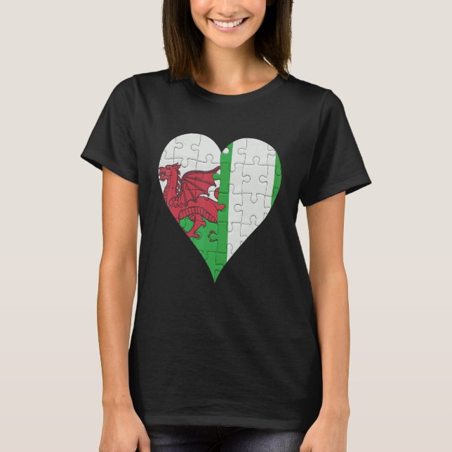 Welsh Nigerian Flagga Heart T Shirt (Framsida)