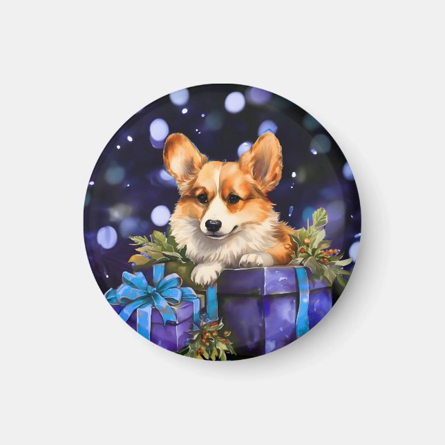 Welsh Pembroke Corgi Puppy Hund Julmagnet Magnet (Framsidan)