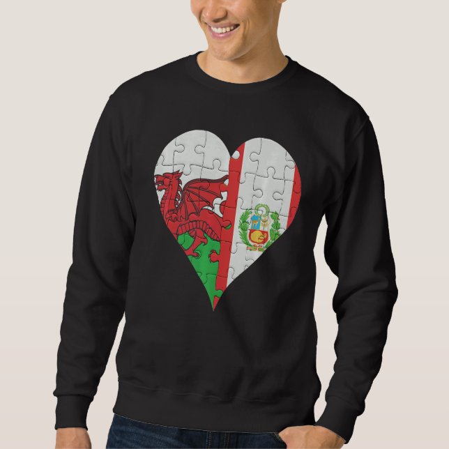 Welsh Peruvian Flagga Heart Lång Ärmad Tröja (Framsida)
