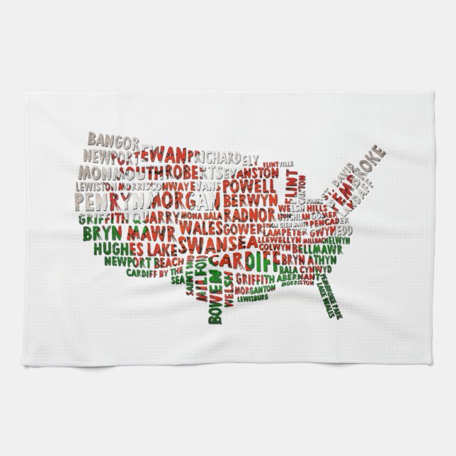 Welsh Placenames in USA Ord Art Kökshandduk (Horisontell)