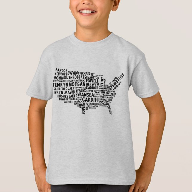 Welsh Placenames in USA Ord Art T Shirt (Framsida)