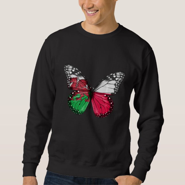 Welsh Poland Flagga Butterfly Lång Ärmad Tröja (Framsida)