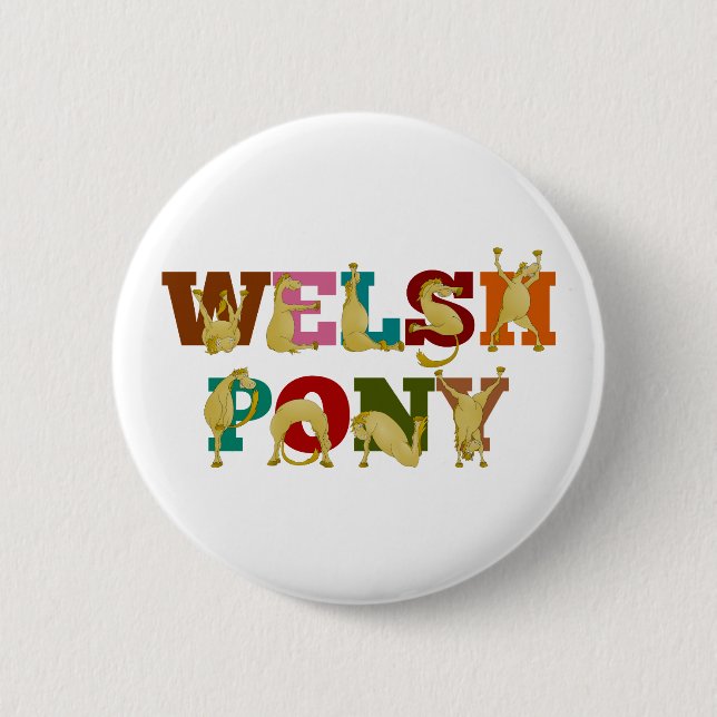 Welsh Pony med färgstark text Knapp (Framsida)