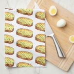 Welsh Rarebit Savory Cheese Toast British Food UK Kökshandduk<br><div class="desc">Utformningen är en originalmarkörillustration av en klassisk walesisk arbit (även skrivet "walesisk kanin") som framställs av smält ostsås av hett som serveras över ett segment av rostat bröd och avslutas med en skarpsill av flis. Denna brittiska livsmedelskonstruktion finns också tillgänglig för andra produkter. Det finns också många ytterligare livsmedelsrelaterade design...</div>